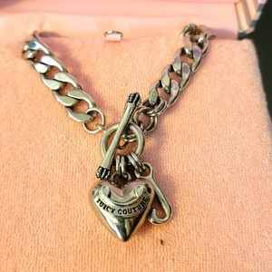 JUICY COUTURE PUFF HEART TOGGLE SILVER STARTER NECKLACE / CHOKER